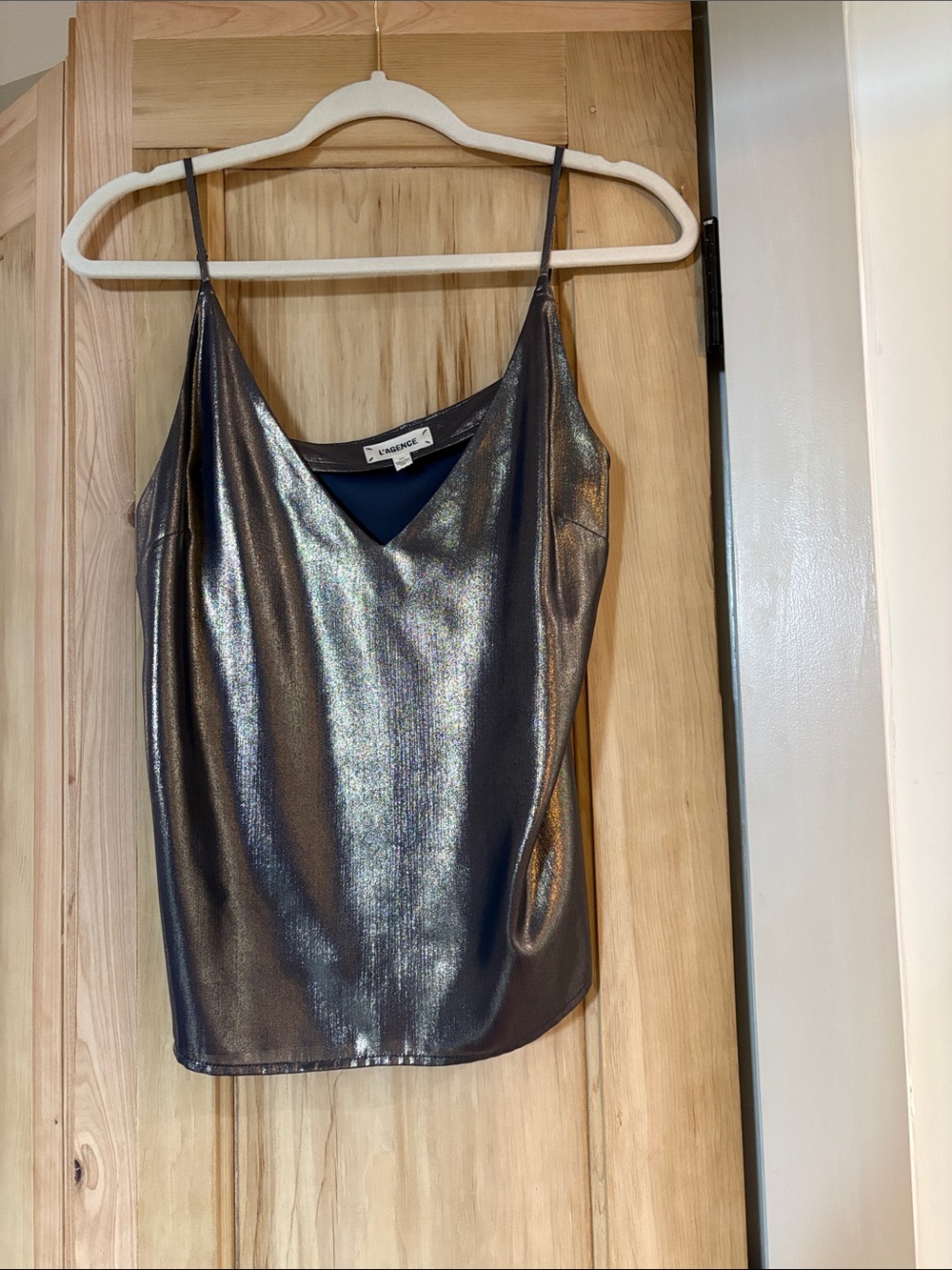 L'AGENCE Metallic Charcoal Slip Cami